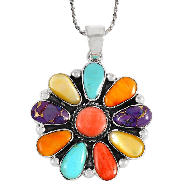 Sterling Silver Flower Pendant Multicolor P3193-C71