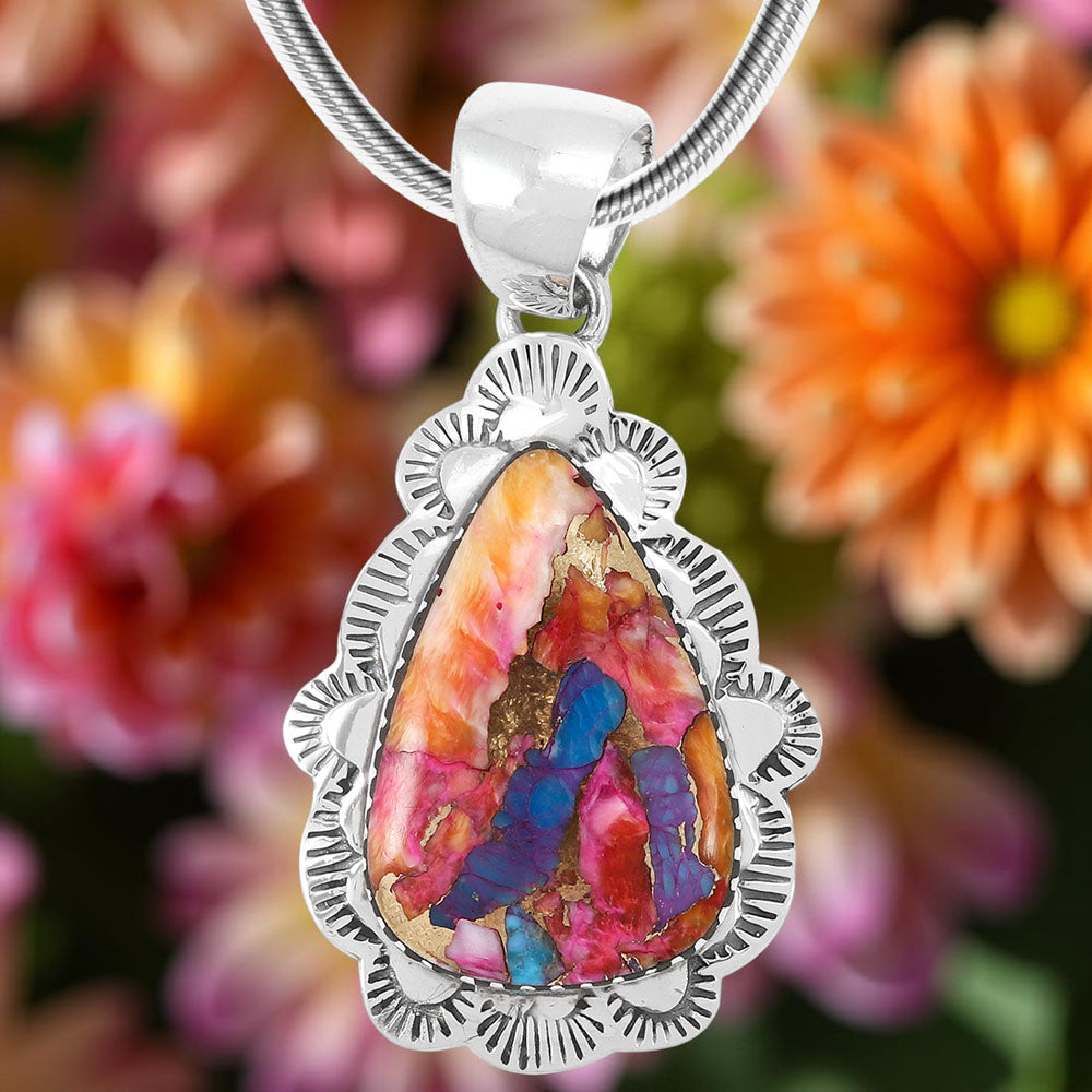 Rainbow Spiny Turquoise Pendant Sterling Silver P3261-C91