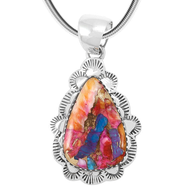 Rainbow Spiny Turquoise Pendant Sterling Silver P3261-C91