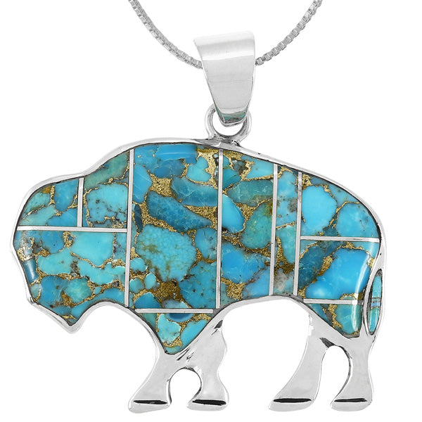 Buffalo Matrix Turquoise Pendant Sterling Silver P3305-C84