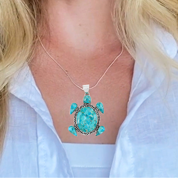 Turtle Pendant Turquoise Sterling Silver P3321-C75