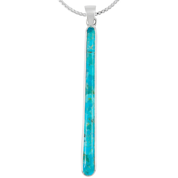 Gorgeous turquoise long authentic bar sterling silver pendant