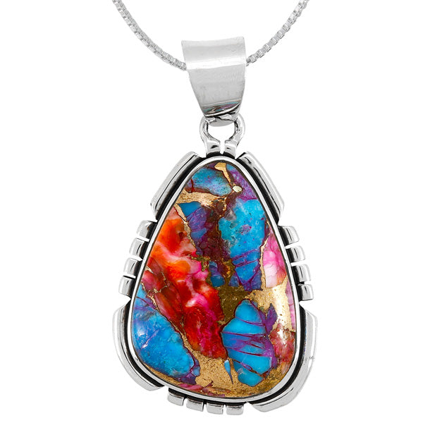 Rainbow Spiny Turquoise Pendant Sterling Silver P3328-C91