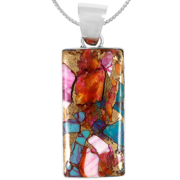 Rainbow Spiny Turquoise Pendant Sterling Silver P3335-C91