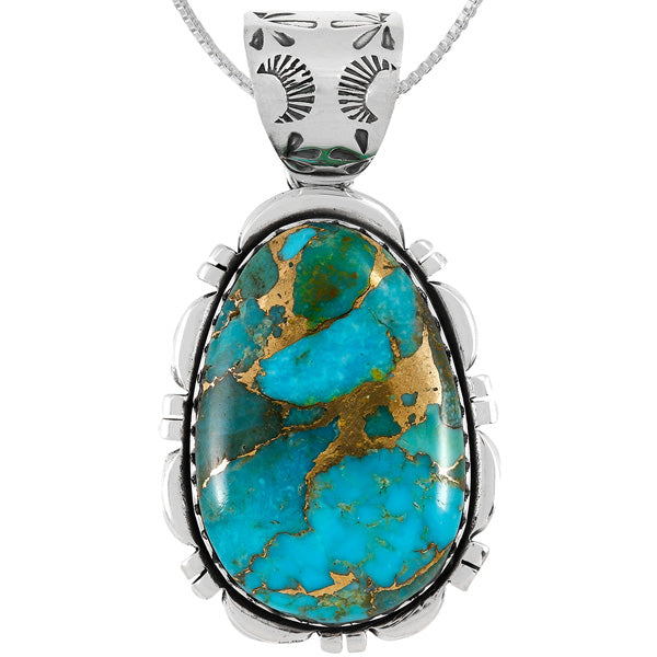 Matrix Turquoise Sterling Silver Pendant P3336-C84