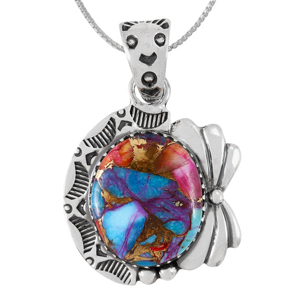 Rainbow Spiny Turquoise Pendant Sterling Silver P3340-C91