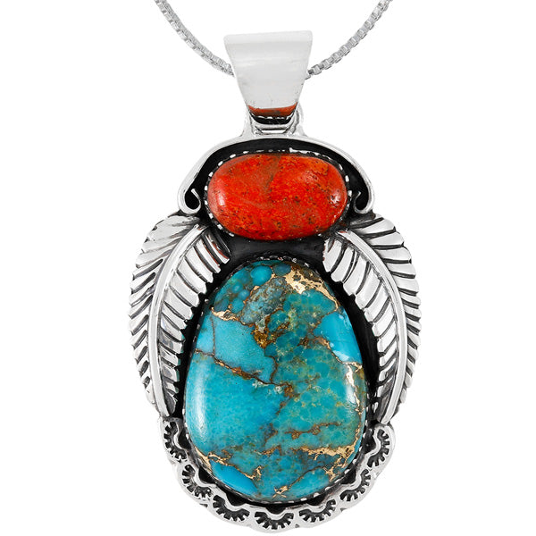 Turquoise & Coral Pendant Sterling Silver P3344-C85B
