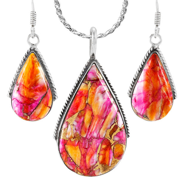 Plum Spiny Matching Pendant & Earrings Set Sterling Silver PE4054-C92