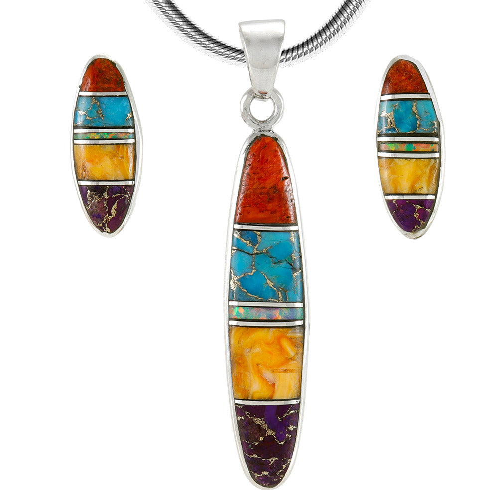 Sterling Silver Pendant & Earrings Set Multicolor PE4008-C00
