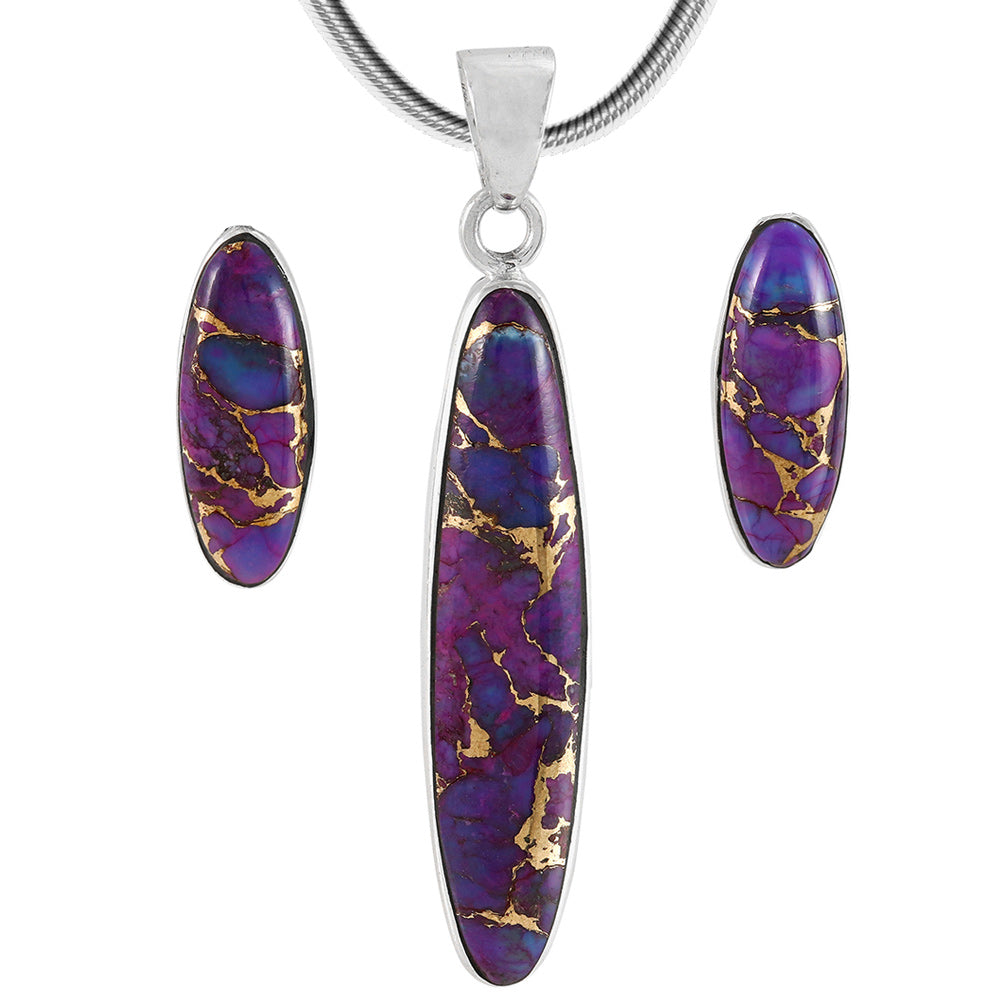 Purple Turquoise Pendant Earrings Set Sterling Silver PE4008-C77