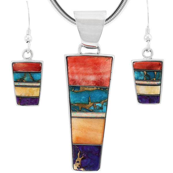 Sterling Silver Pendant & Earrings Set Multicolor PE4012-C01