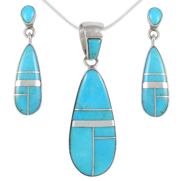 Sterling Silver Pendant & Earrings Set Turquoise PE4014-C05