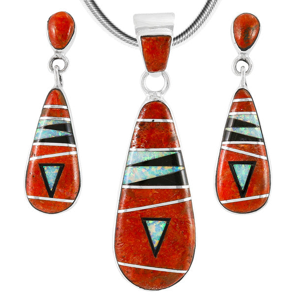 Coral Pendant & Earrings Set Sterling Silver PE4014-C26