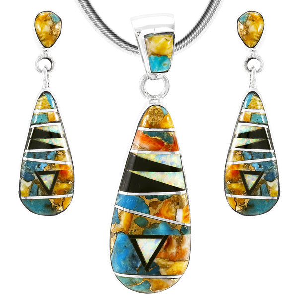 Spiny Turquoise Pendant & Earrings Set Sterling Silver PE4014-C29