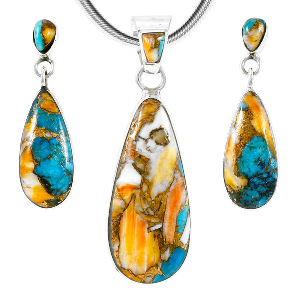 Spiny Turquoise Pendant & Earrings Set Sterling Silver PE4014-C89