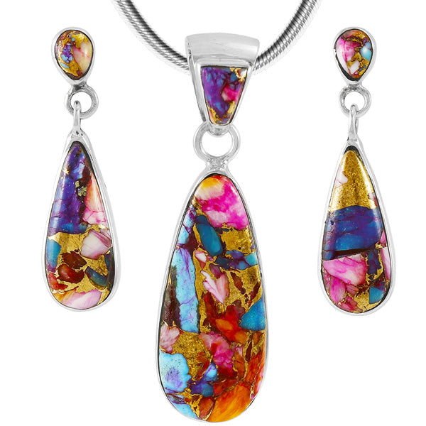 Rainbow Spiny Turquoise Matching Set Sterling Silver PE4014-C91