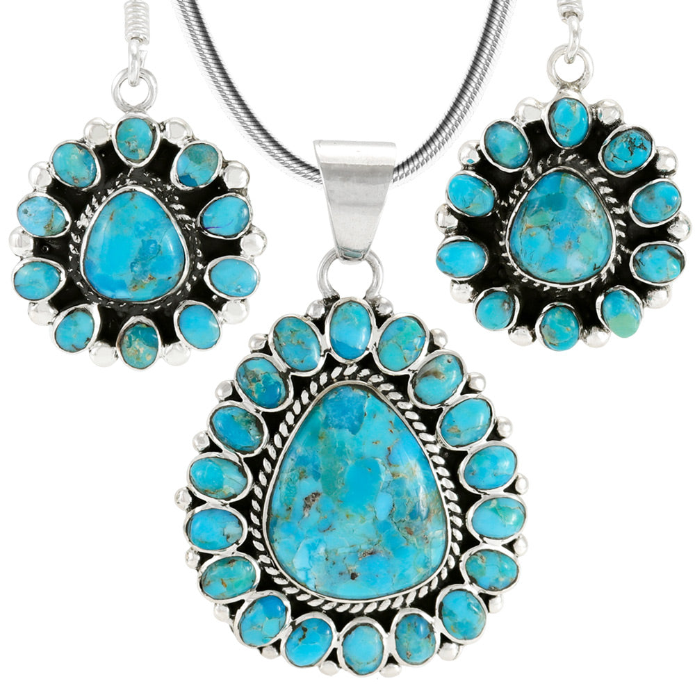 Sterling Silver Pendant & Earrings Set Turquoise PE4024-SM-C75
