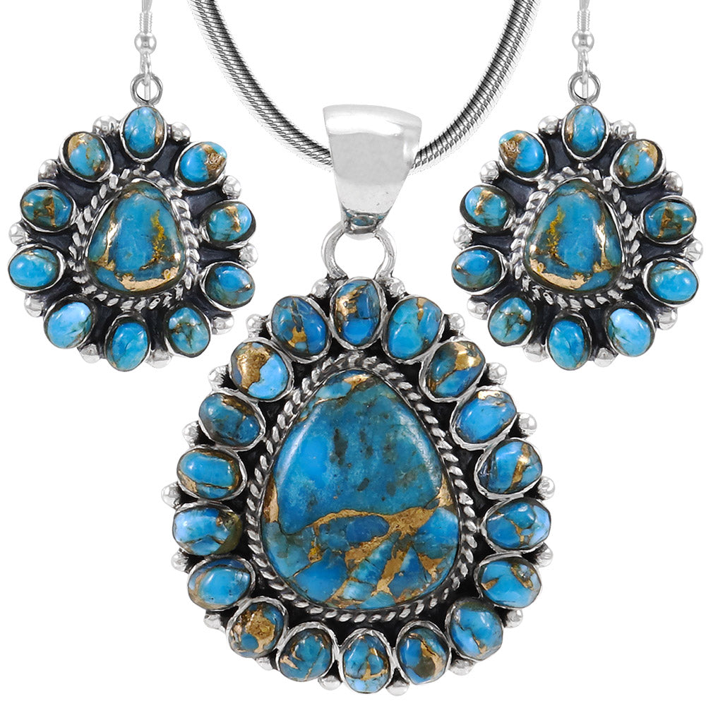 Matrix Turquoise Sterling Silver Pendant & Earrings Set PE4024-SM-C84