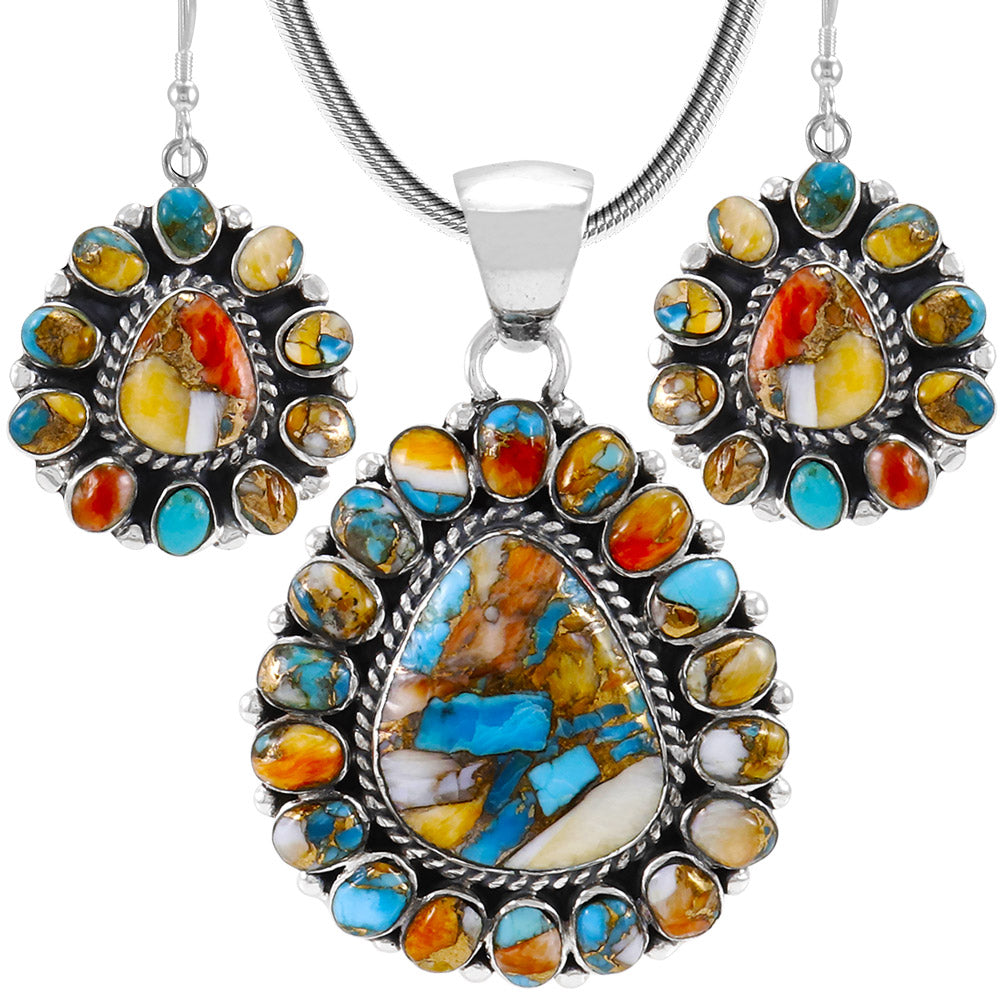 Spiny Turquoise Sterling Silver Pendant & Earrings Set PE4024-SM-C89