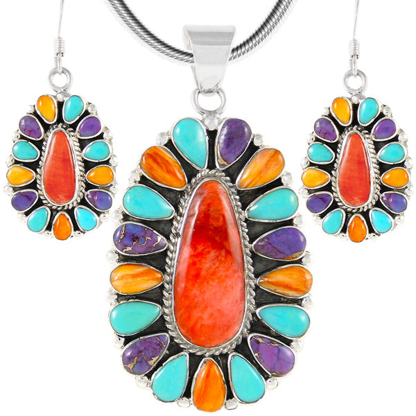 Sterling Silver Pendant & Earrings Set Multicolor PE4029-C71