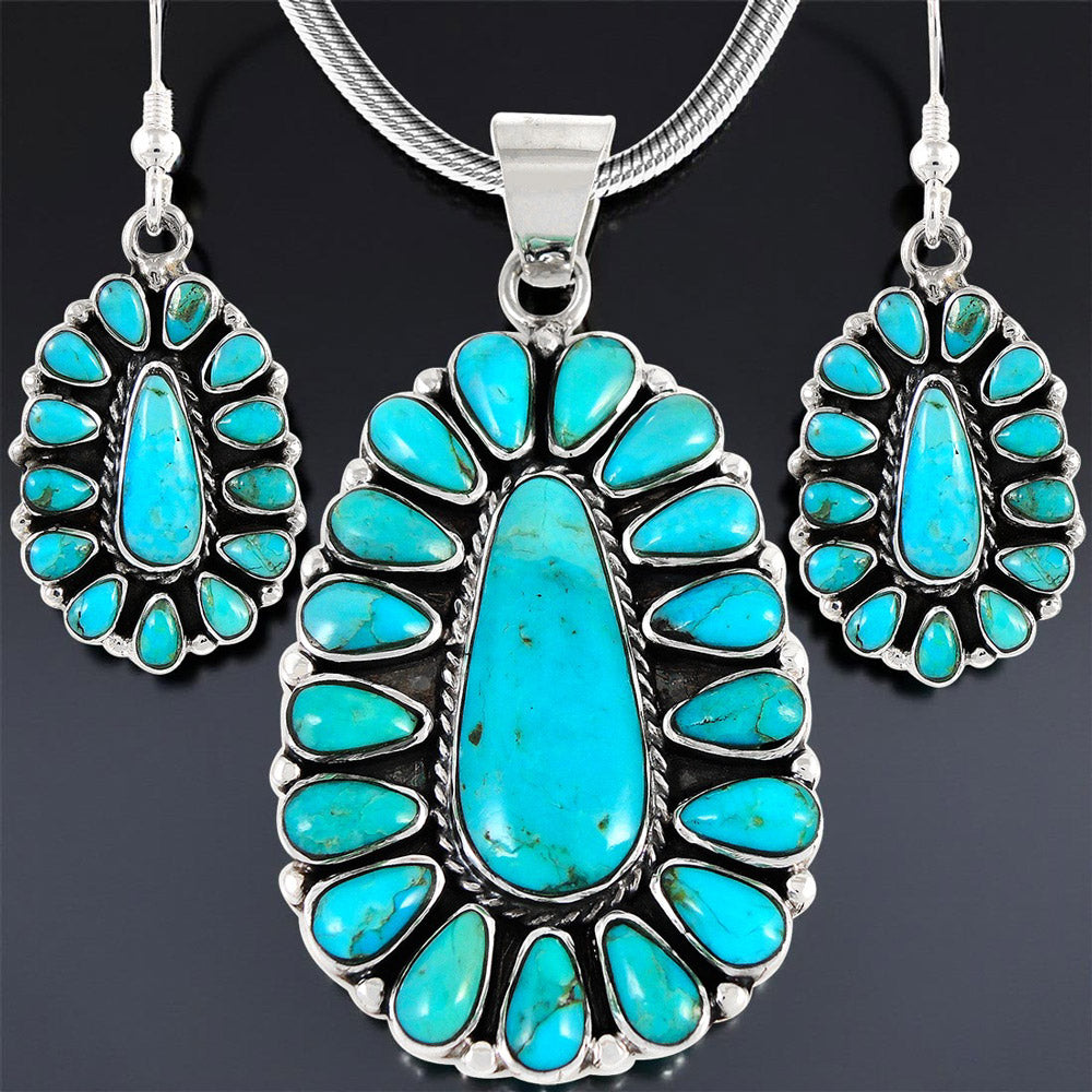 Sterling Silver Pendant & Earrings Set Turquoise PE4029-C75