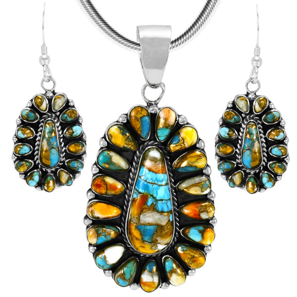 Spiny Turquoise Sterling Silver Pendant & Earrings Set PE4029-C89