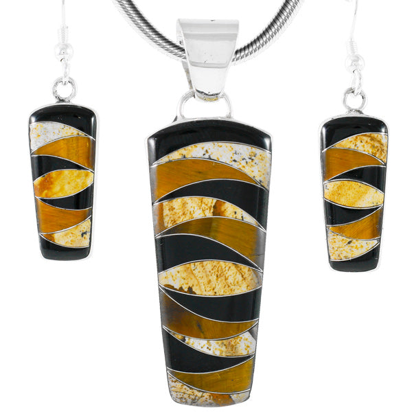 Tiger Eye Pendant & Earrings Set Sterling Silver PE4030-C33