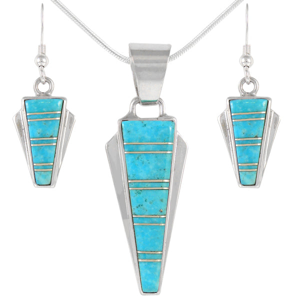 Sterling Silver Pendant & Earrings Set Turquoise PE4033-C05