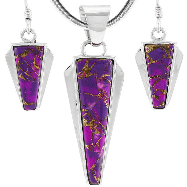 Purple Turquoise Pendant & Earrings Set Sterling Silver PE4033-C77