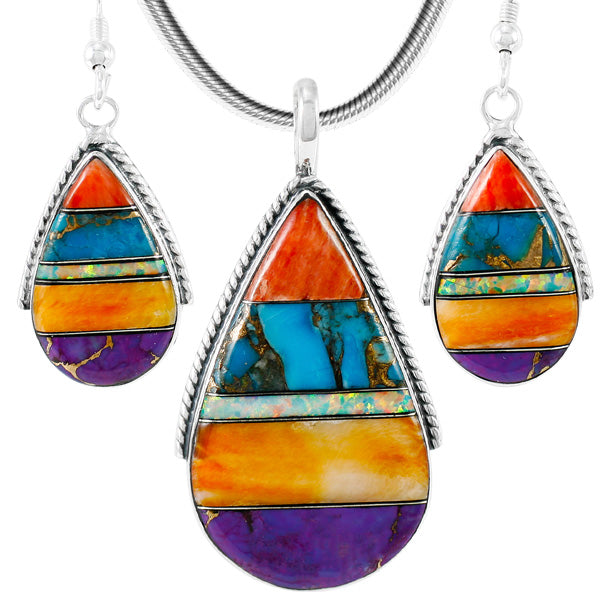 Sterling Silver Pendant & Earrings Set Multicolor PE4054-C00