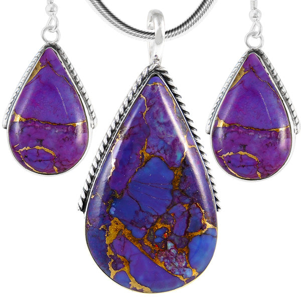 Sterling Silver Pendant & Earrings Set Purple Turquoise PE4054-C77