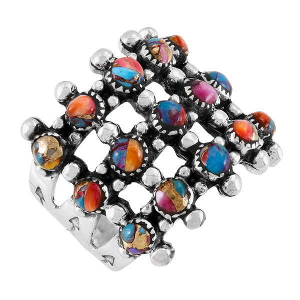 Rainbow Spiny Turquoise Ring Sterling Silver R2022-C91