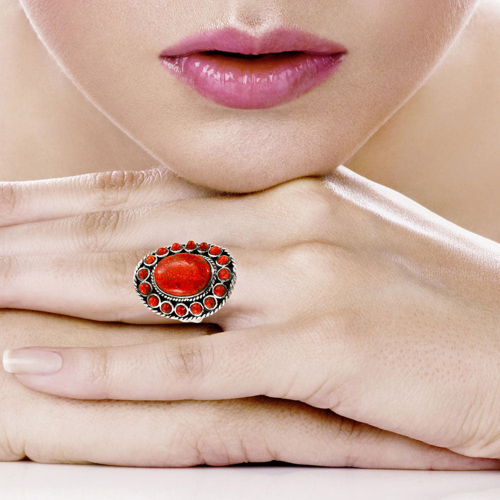 Coral Ring Sterling Silver R2031-C74