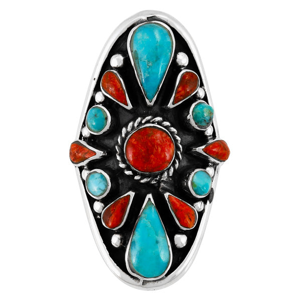 Turquoise & Coral Ring Sterling Silver R2034-C85