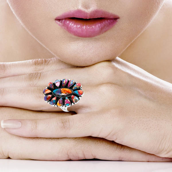 Rainbow Spiny Turquoise Ring Sterling Silver R2041-C91