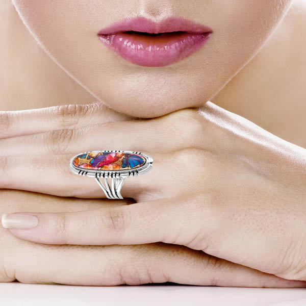 Rainbow Spiny Turquoise Ring Sterling Silver R2096-LG-C91