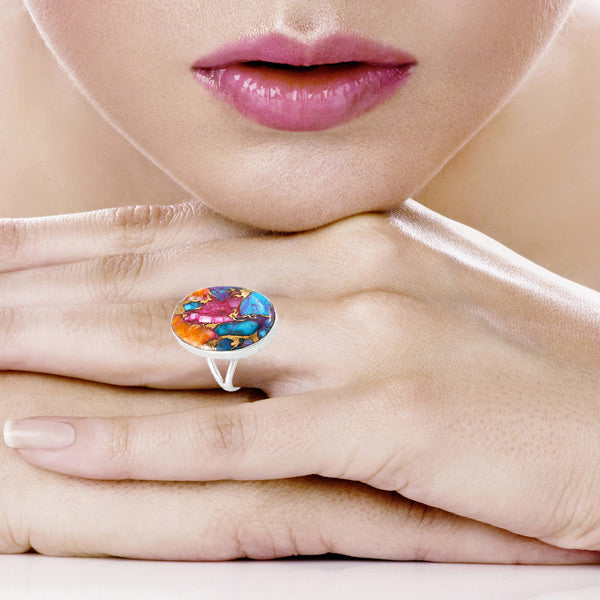 Rainbow Spiny Turquoise Ring Sterling Silver R2260-C91
