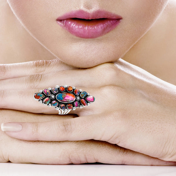 Rainbow Spiny Turquoise Ring Sterling Silver R2283-C91