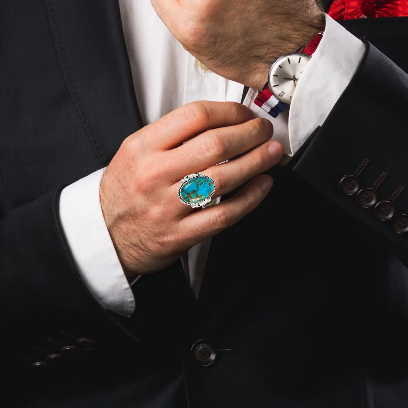 Matrix Turquoise Ring Sterling Silver R2381-C84 (Unisex, Sizes 6-14)