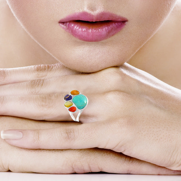 Paw Ring Sterling Silver Multicolor R2405-LG-C71 (Larger Version)