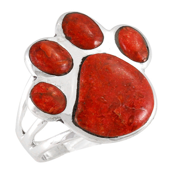 Paw Ring Sterling Silver Coral R2405-LG-C74 (Larger Version)