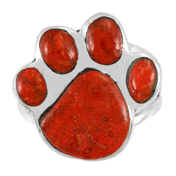 Paw Ring Sterling Silver Coral R2405-LG-C74 (Larger Version)