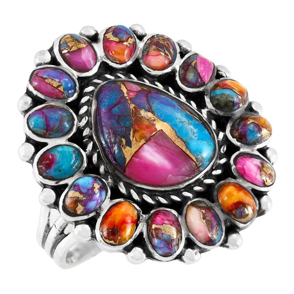 Rainbow Spiny Turquoise Ring Sterling Silver R2407-C91