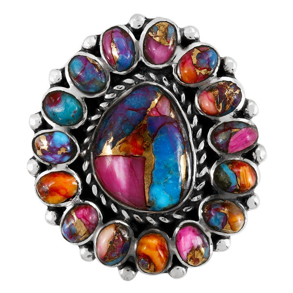 Rainbow Spiny Turquoise Ring Sterling Silver R2407-C91