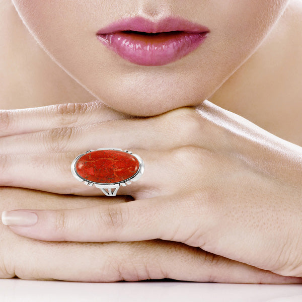 Coral Ring Sterling Silver R2429-C74