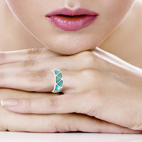 Turquoise Eternity Band Ring Sterling Silver (Unisex, Sizes 6-14) R2477-C05