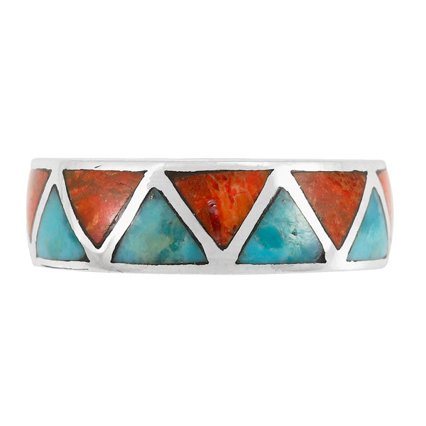 Turquoise & Coral Eternity Band Ring Sterling Silver R2477-C85