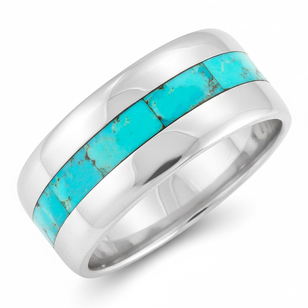 Turquoise Eternity Band Ring Sterling Silver R2497-C75 (Unisex, Sizes 6-13)