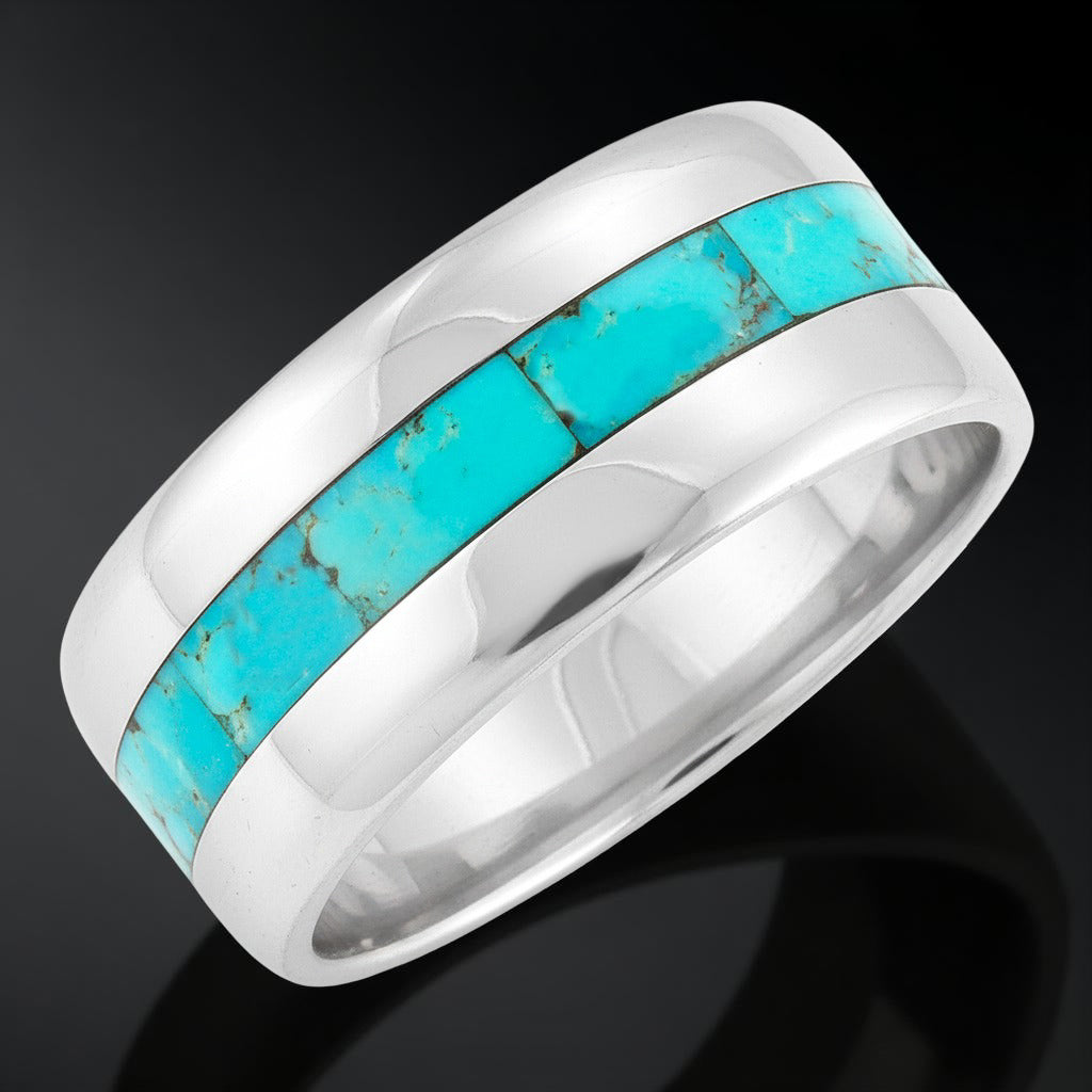 Turquoise Eternity Band Ring Sterling Silver R2497-C75 (Unisex, Sizes 6-13)
