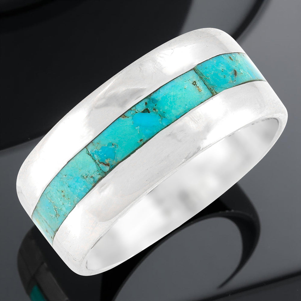 Turquoise Eternity Band Ring Sterling Silver R2497-C75 (Unisex, Sizes 6-13)